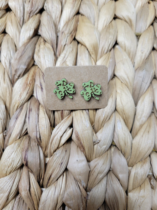 Earring - wooden Shamrock stud