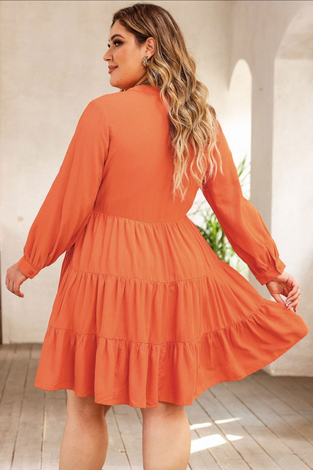 Dress - Orange tiered with beachy floral embroidery