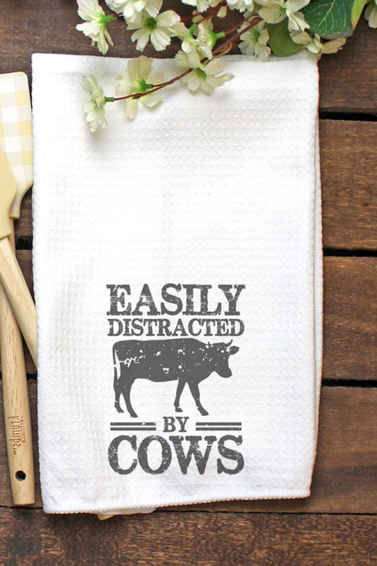 Kitchen Towel - Easily Distracted By Cows