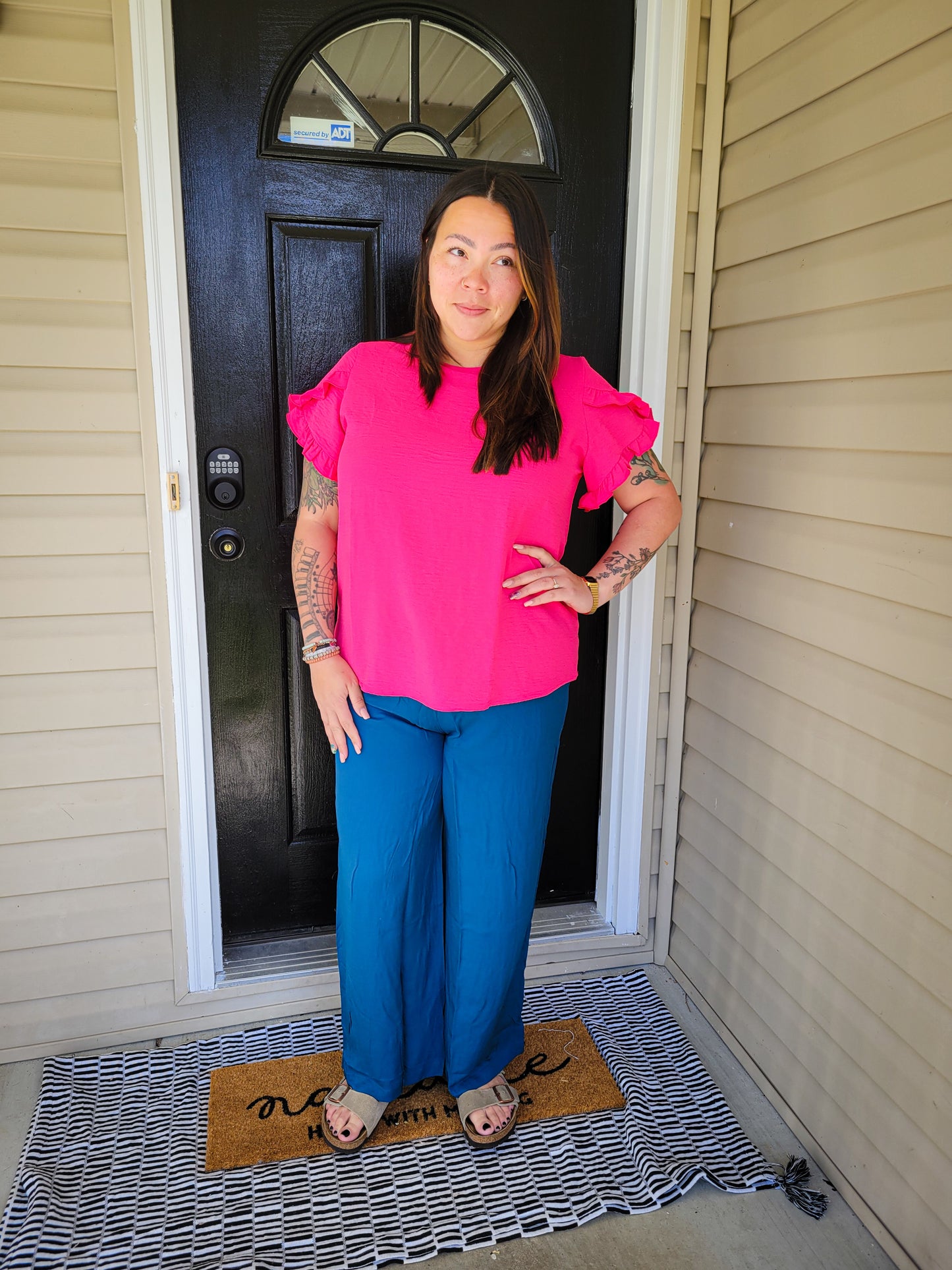 Hot pink ruffle sleeve blouse