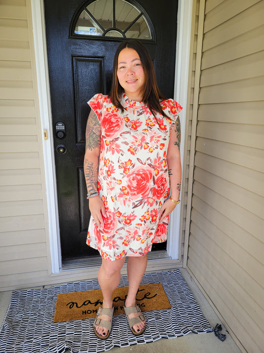 Rose print shift dress