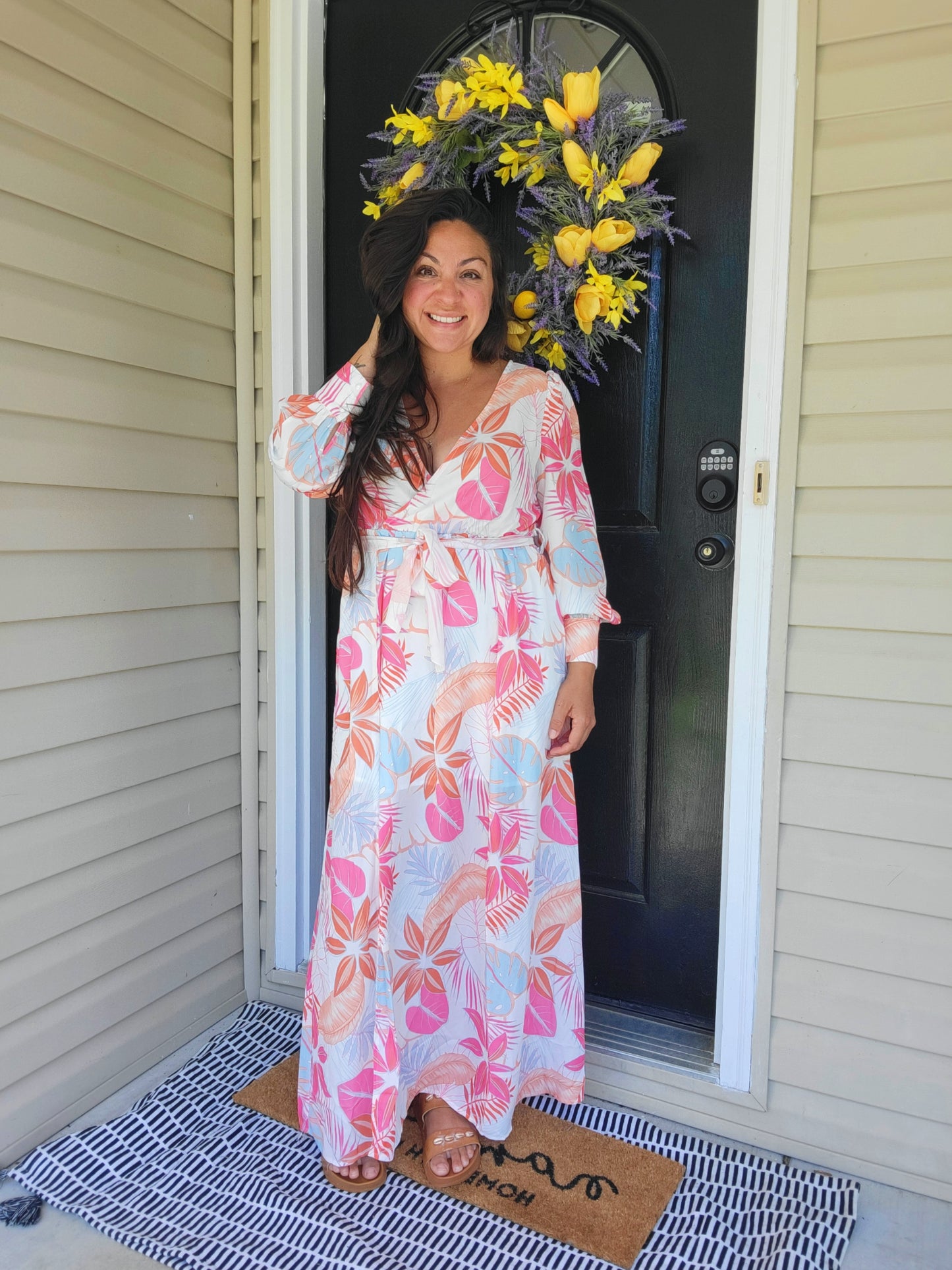 Dress - maxi palm print