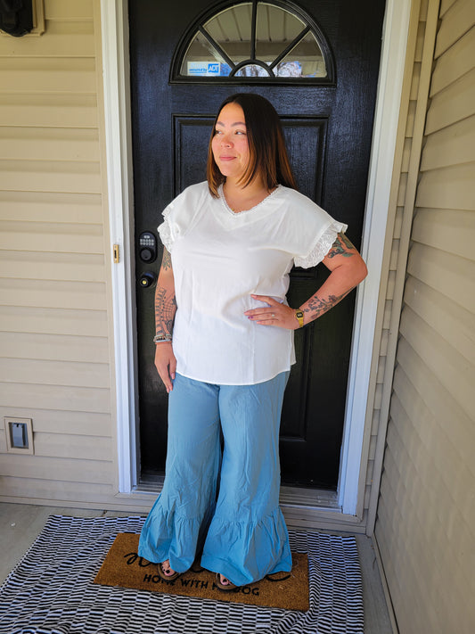 Sea foam wide leg ruffle pant