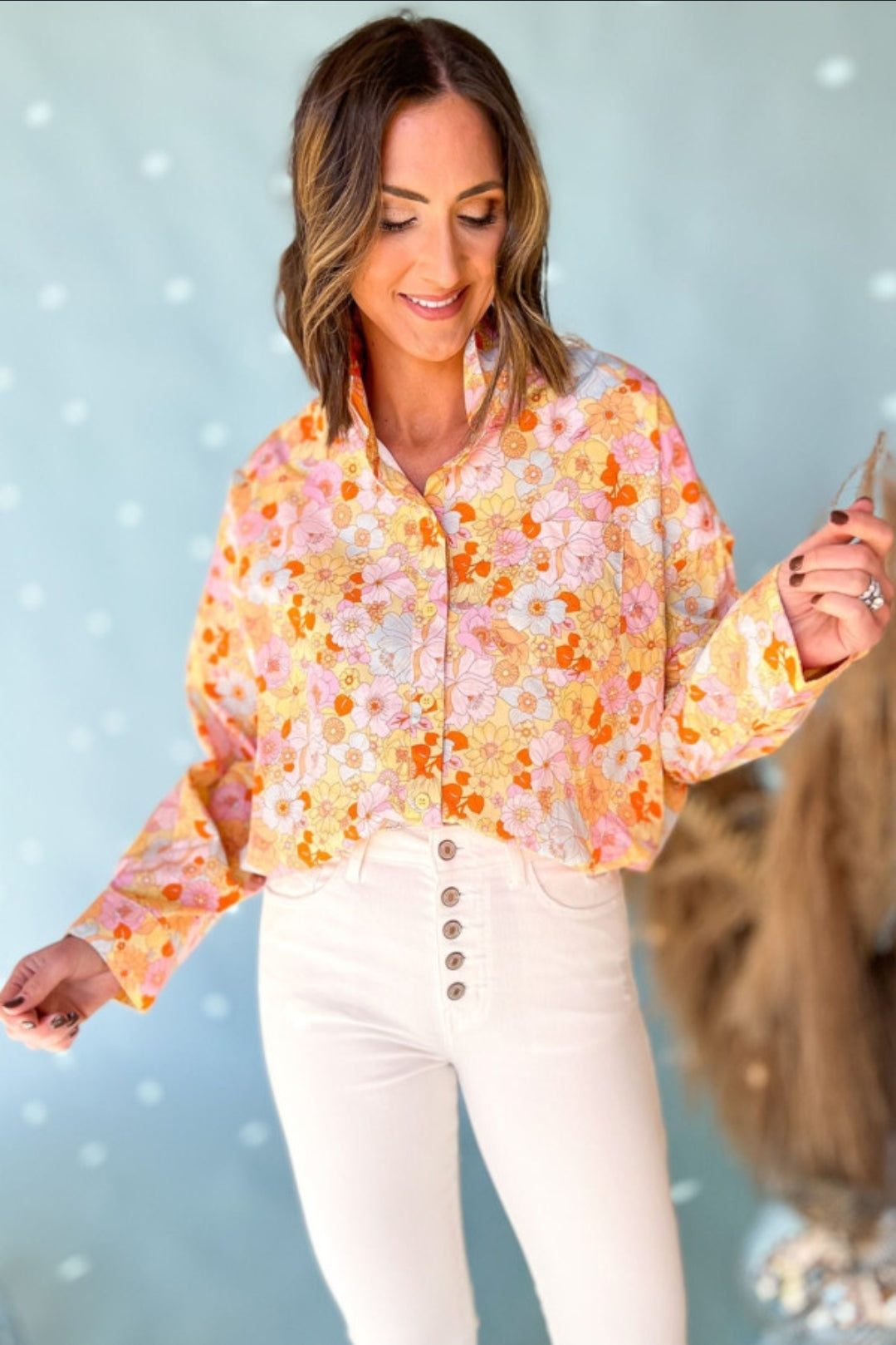 Floral long sleeve loose blouse