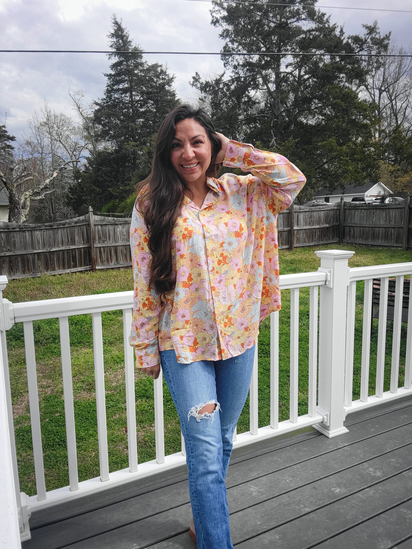 Floral long sleeve loose blouse