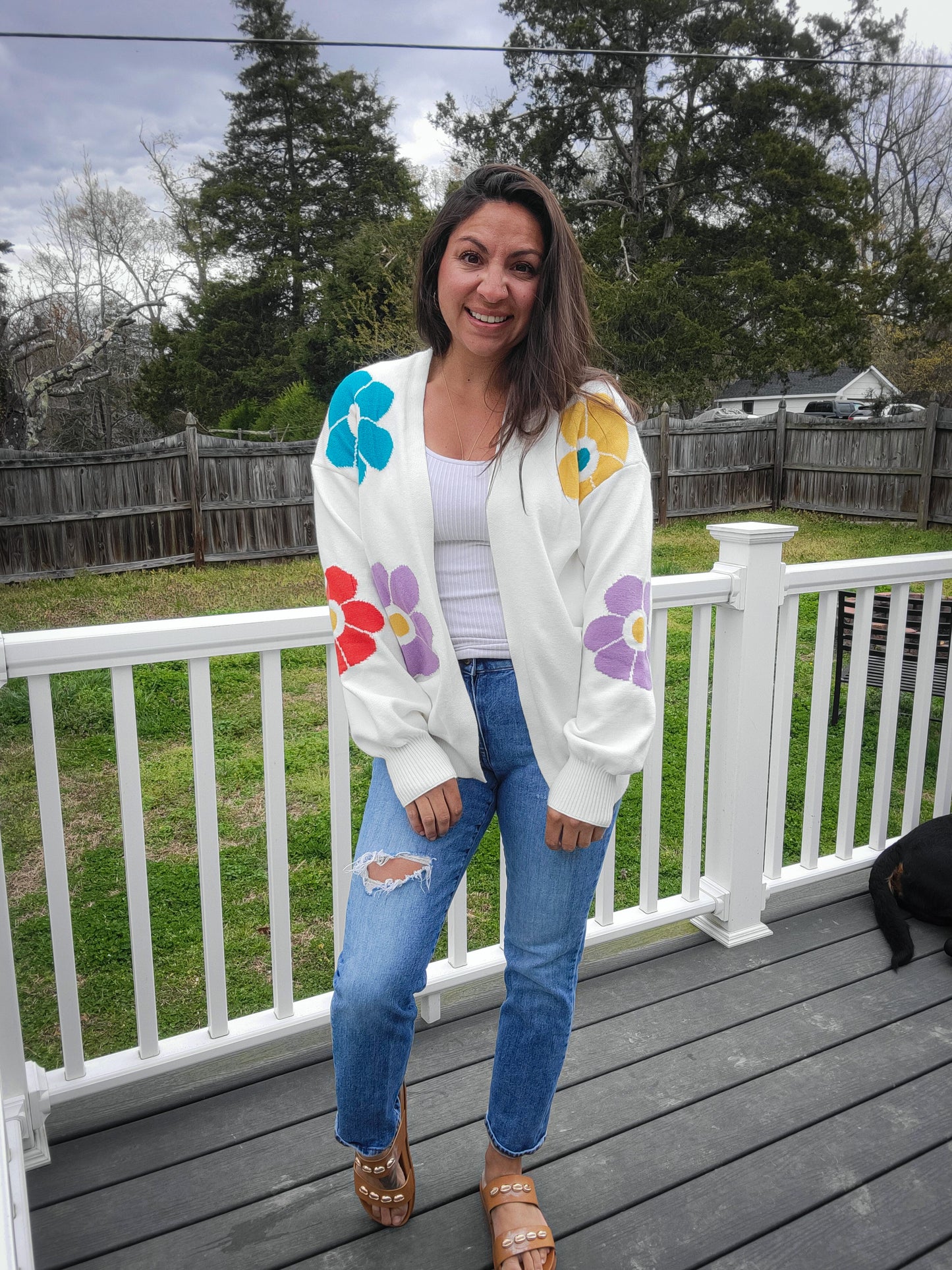 Floral bubble sleeve cardigan