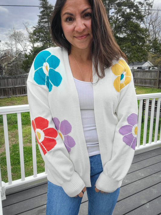 Floral bubble sleeve cardigan