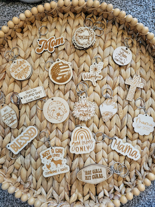 Keychains - wood laser cut