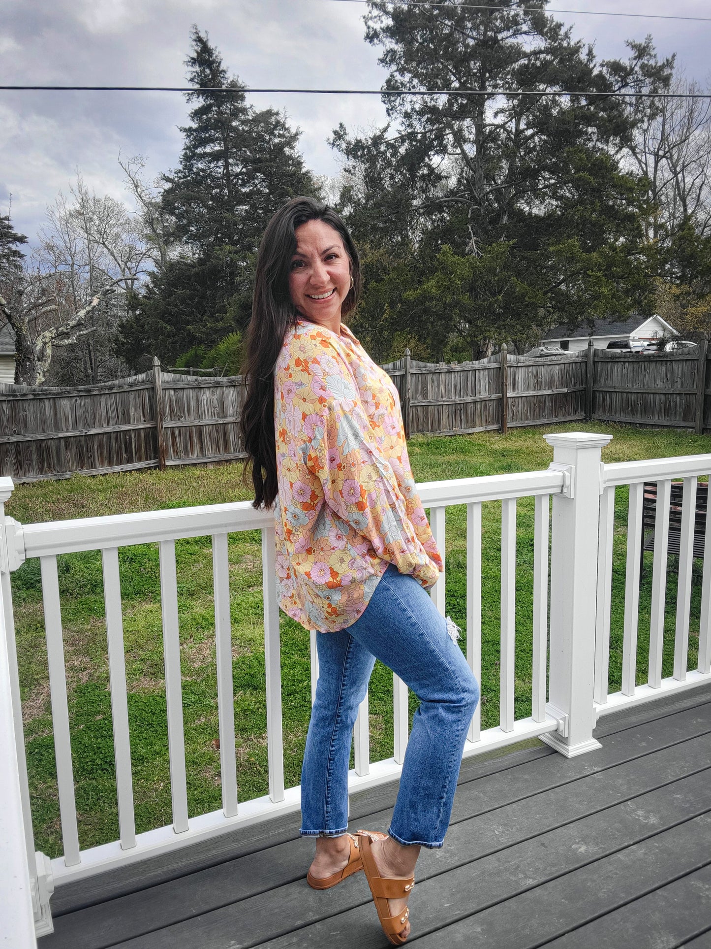 Floral long sleeve loose blouse