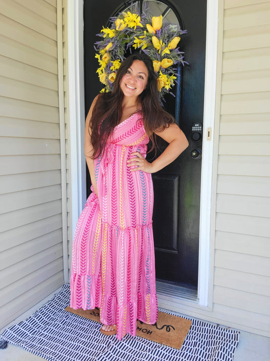 Maxi dress - Pink printed adjustable strap